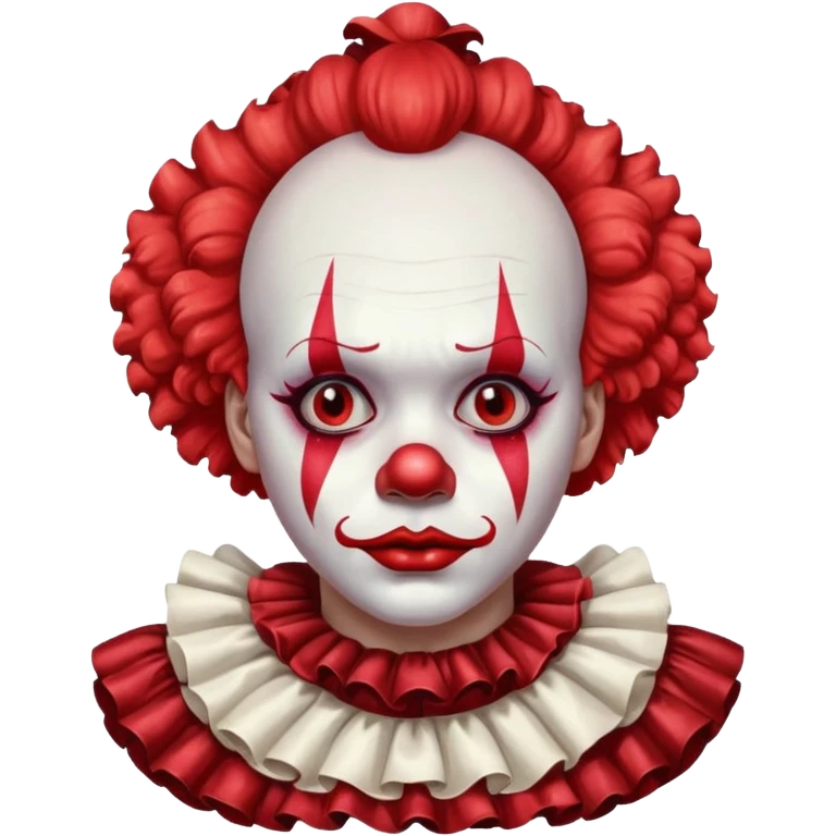 red glitter clown with the sad facial expression emoji
