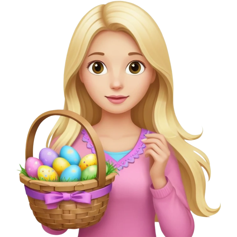 Easter blonde long hair woman with a pink basket with eggs on it emoji