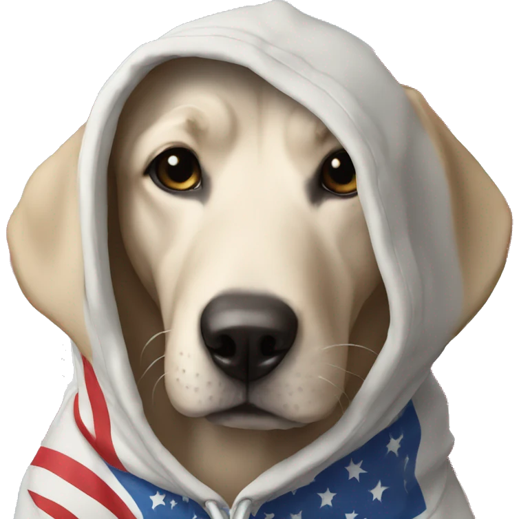 Dog is wearing a hoodie with American flag on it emoji