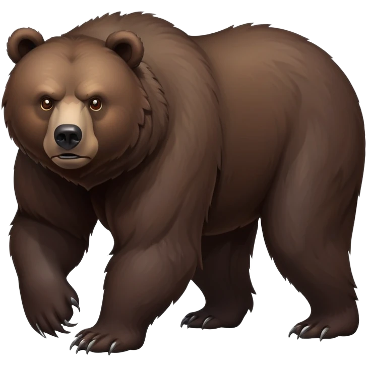 Intimidating dark brown bear on four legs with serious expression, fierce eyes, natural stance, realistic details emoji