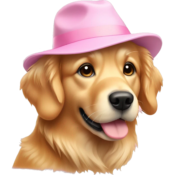 Golden retriever with a light pink hat emoji