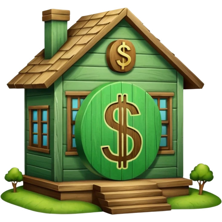 a normal simple house with a big dollar sign in the middle emoji