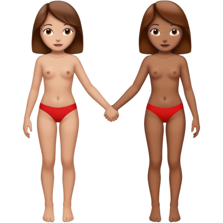 make two girls holding hands with hearts. make them seductive to each other. both brown hair and white. less clothes more body emoji