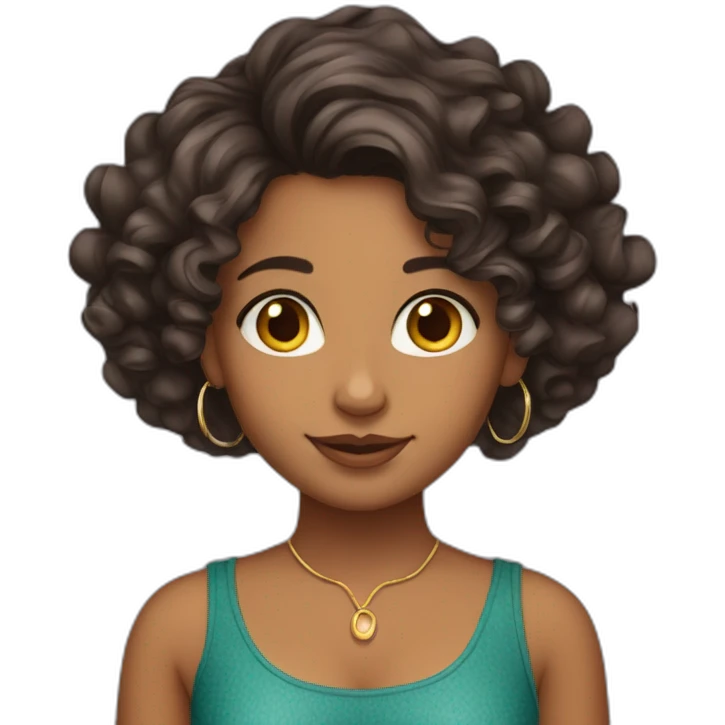 Indian girl wavy curly hair medium skin that is tanned with hoop earrings emoji