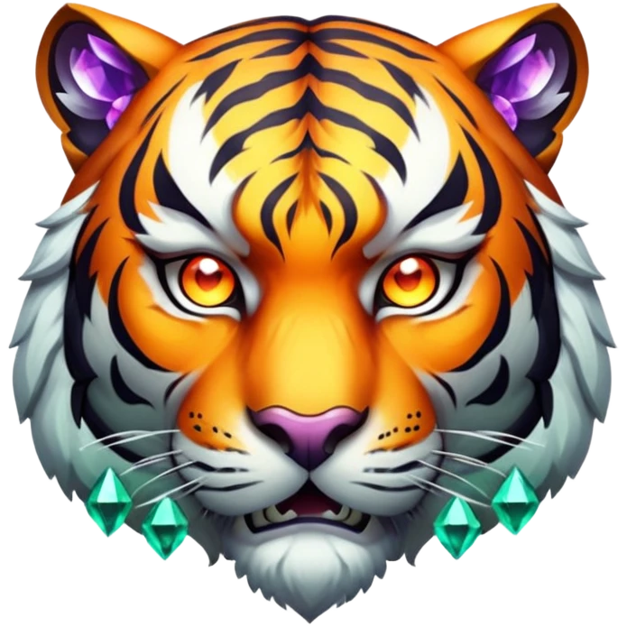 tiger face in Path of Exile 2 style with dark fantasy elements and gem powers for Twitch emote emoji