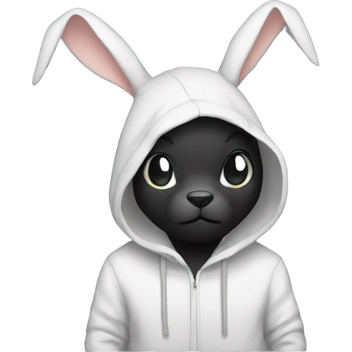 white rabbit wearing black hoodie with skull mark emoji