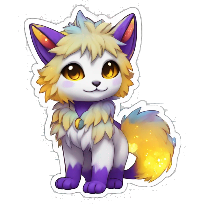 Anthro Fluffy Cool Cute Magical Elemental Shiny Colorful Neon Vibrant Colors Sparkle Kemono-style Chibi Fantasy-Animal-Fakémon-Pokémon-Hybrid Fur Sona Aesthetic Full Body Sticker emoji