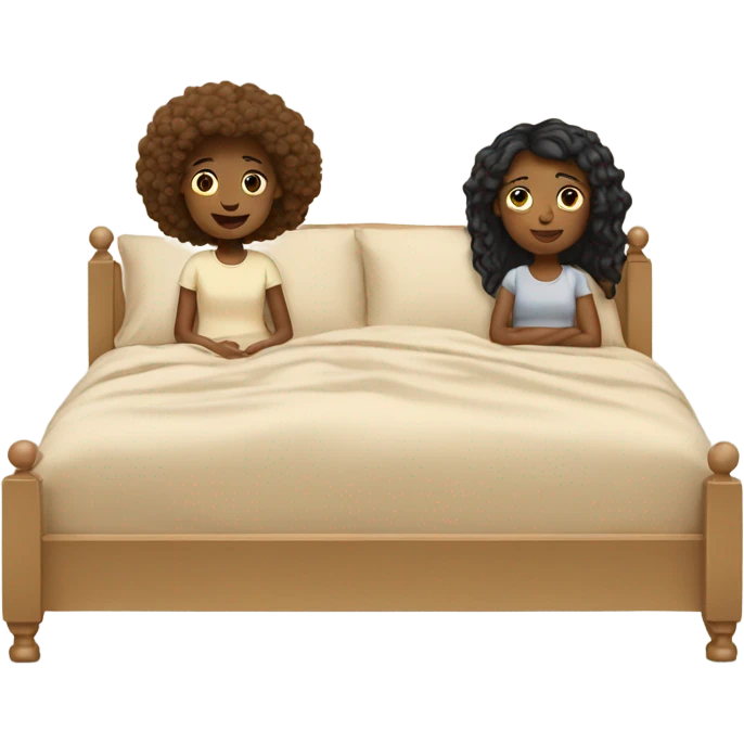 two girls in big beige bed emoji