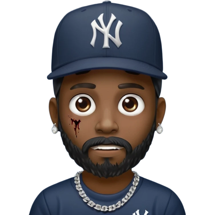 Hazme un zombie con barba en la barbilla el emoji que esté en blanco y negro osea la foto que tenga aretes pequeños una gorra volteada de los new York yankee y una cadena de diamantes que diga W emoji