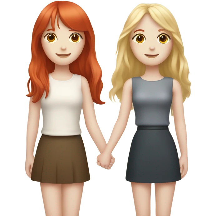 Pale skin Red head girl and pale skin blonde girl with bangs best friends holding hands emoji