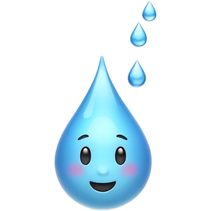 3D iPhone style emoji of a liquid drop falling, glossy and translucent, mid-air motion, isolated on white background, soft shadows, high detail, playful and cute. emoji