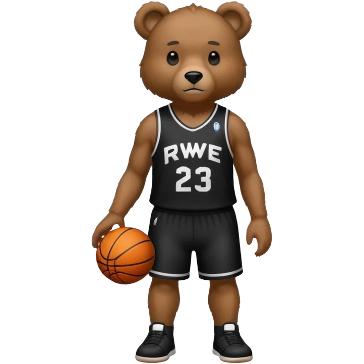 Bear with full body and wearing basketball black jersey that says RWE  emoji