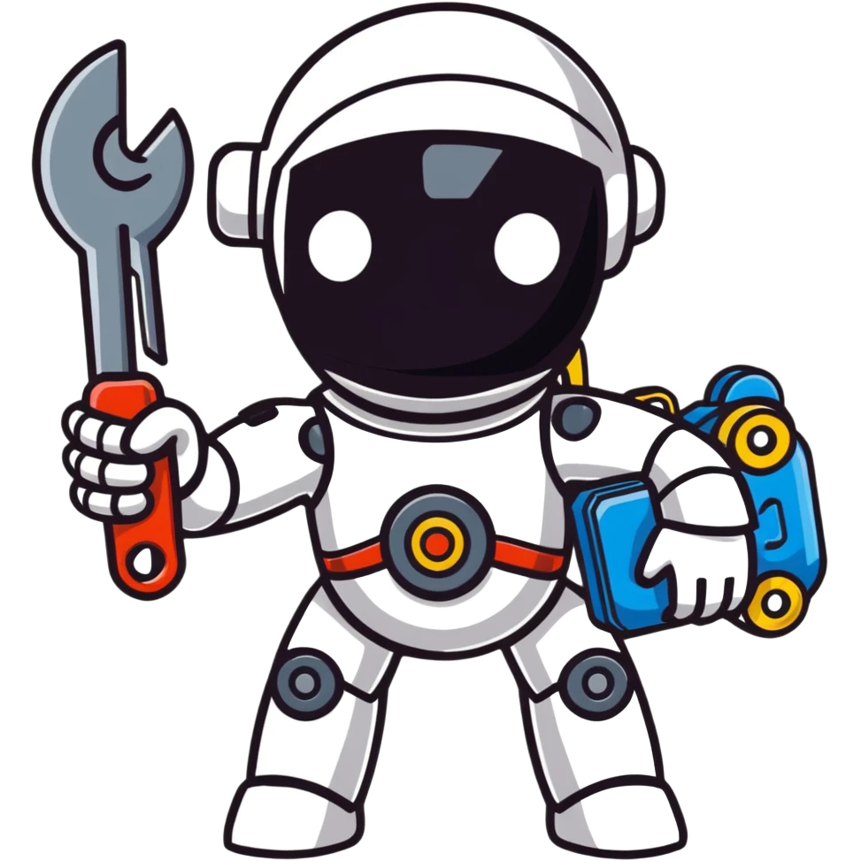 Toy robot holding a wrench emoji