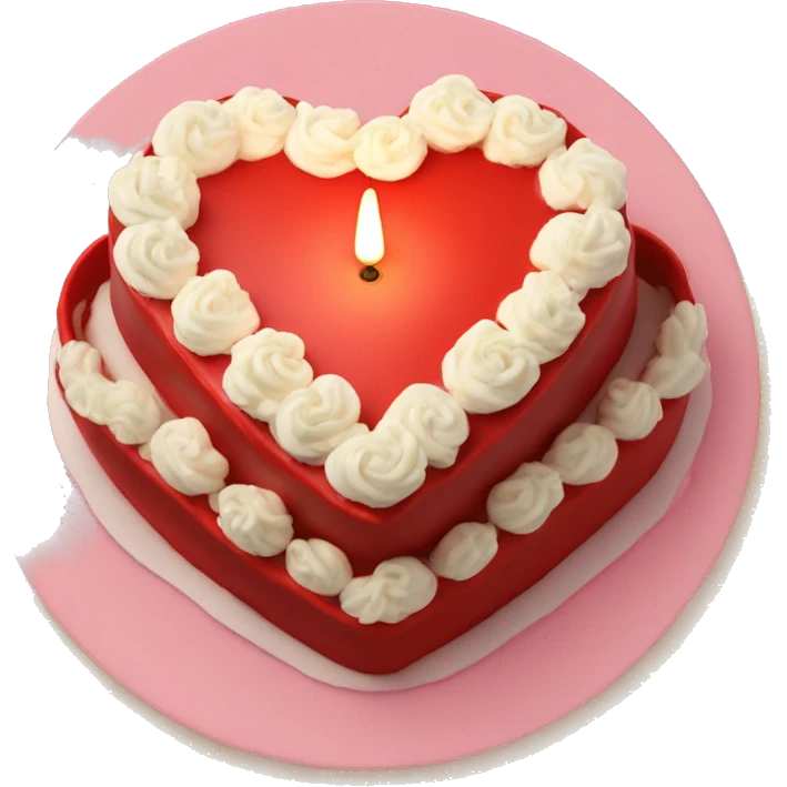Red heart shaped birthday cake, top view, 4 candles emoji