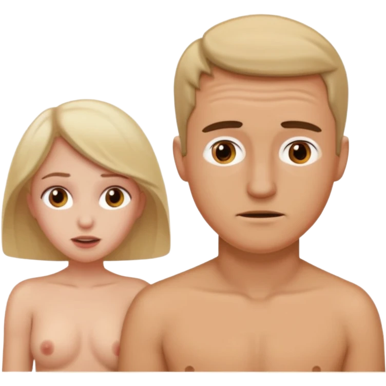White woman naked and embarrassed in front of white man emoji