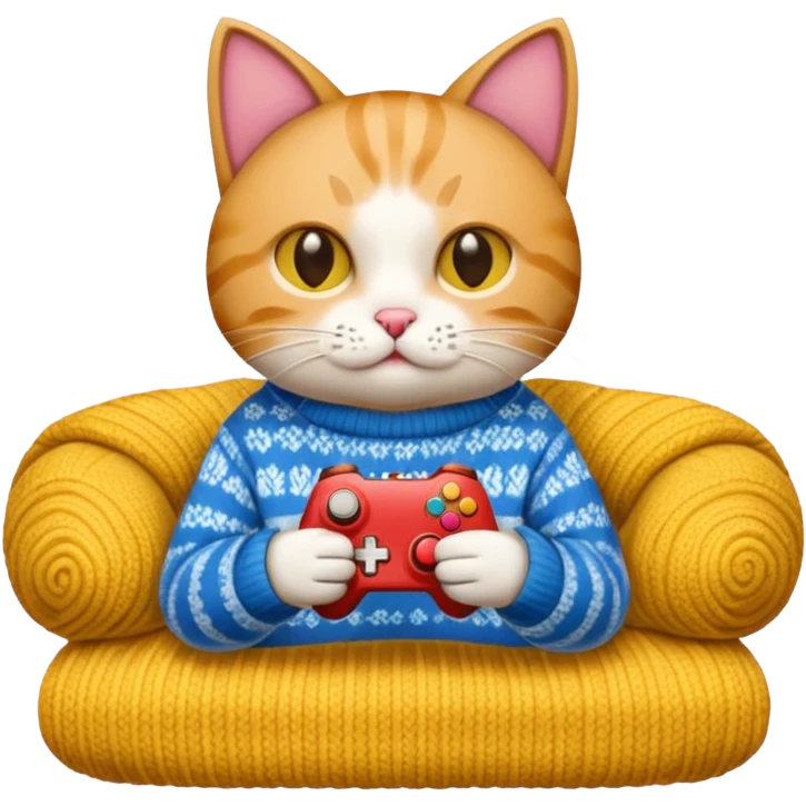 cat wearing a sweater playing video games emoji