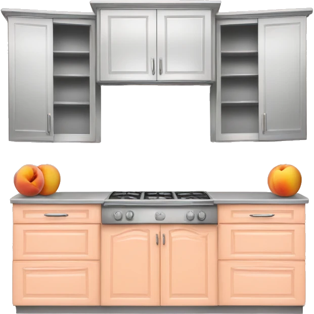 Realistic front facing peach and silver kitchen hanging cabinets  emoji