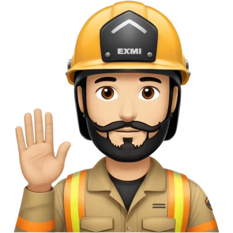 une personne avec cheveu noir yeux marron et une barbe noir et un casque sur la tête dire merci au pblique emoji