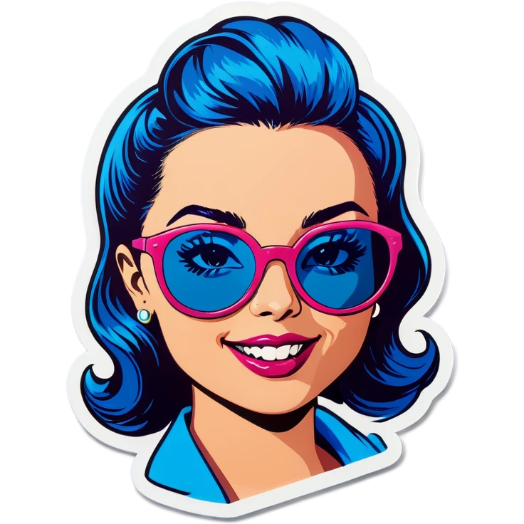 Pop art cute women with blue hear with sunglasses  emoji