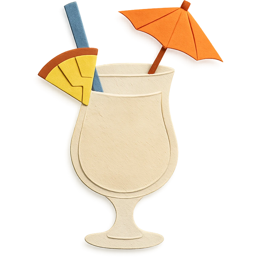 pina colada cocktail with a paper umbrella and pineapple garnish in paper-craft style emoji