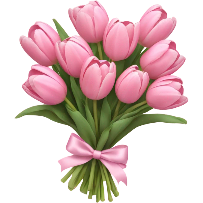 Pastel pink tulip bouquet with bow and heart emoji