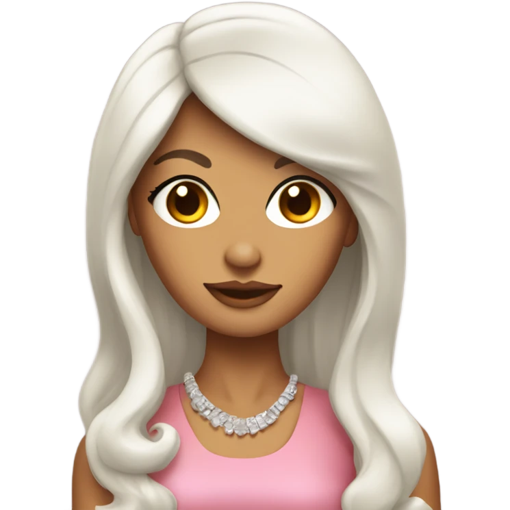 Tanned woman with long black hair in a 60s style outfit and hair emoji