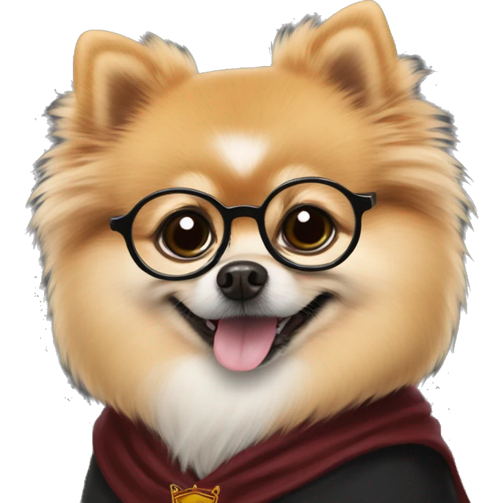 Pomeranian dressed as Harry Potter emoji