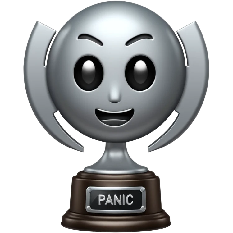 trofeu escrito "PANIC" emoji