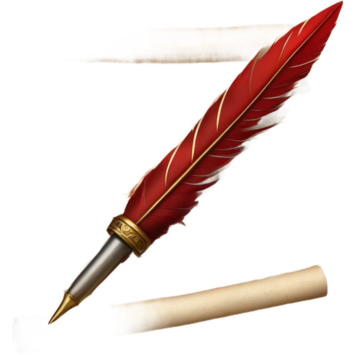 red quill pen writing letters on a parchment scroll emoji