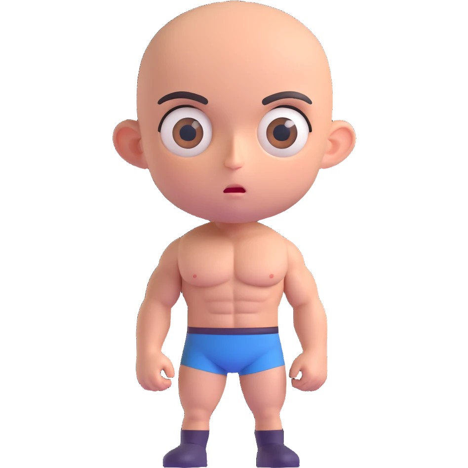 bald muscular man with big eyes emoji