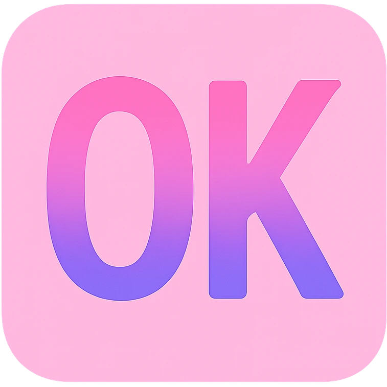 pink square with gradient 'OK' text emoji