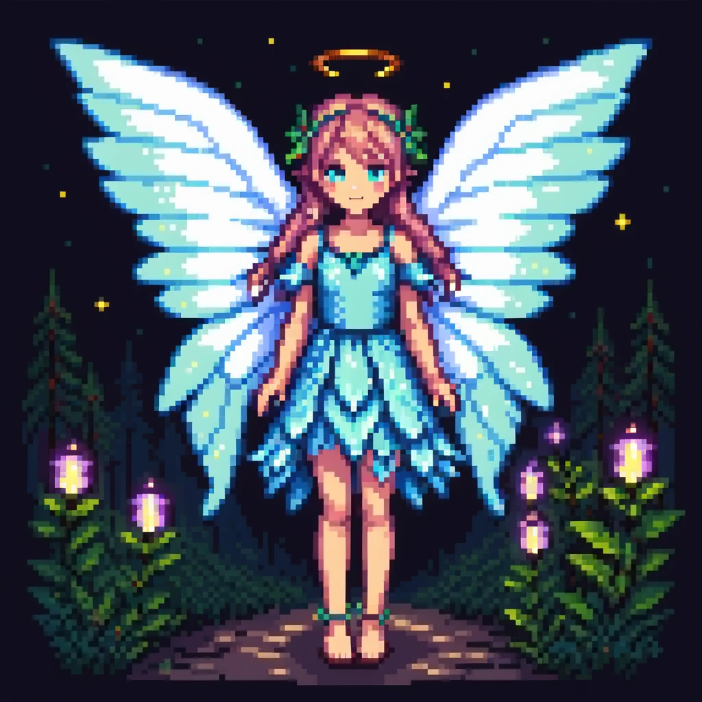 fairy with wings, night scene, glowing wings emoji
