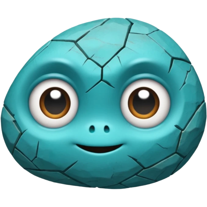 One small turquoise rock creature, rounded but still clearly a rock with cracks and facets, subtle shine, big expressive eyes and a shy smile, emoji