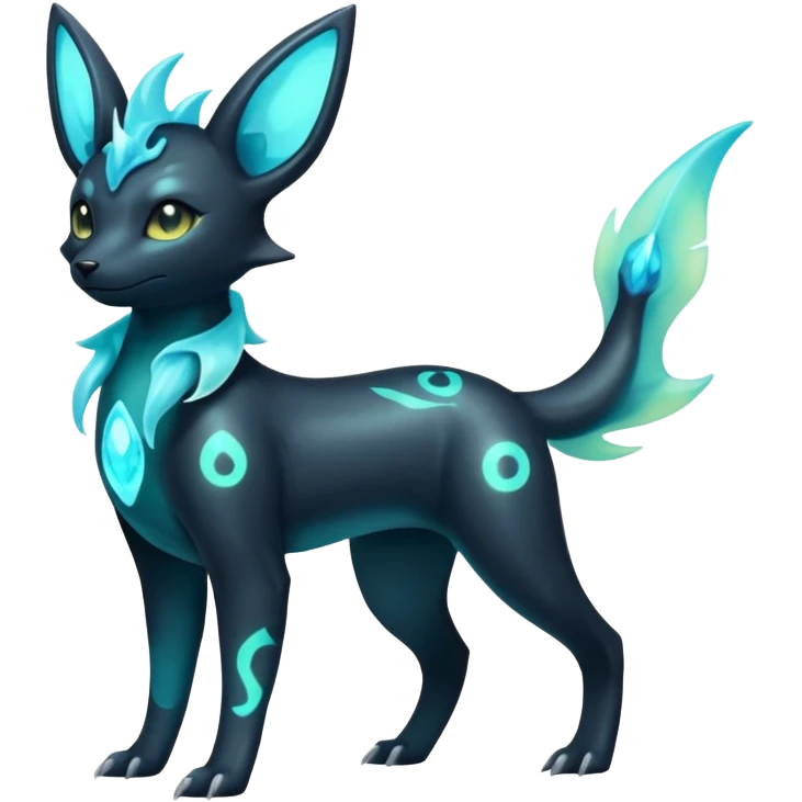 Shiny Ethereal Eldritch Cool Edgy Badass Punky Aural Iridescent Fluorescent Bioluminescent Umbreon-Amaura-Salandit-Vaporeon-Fakémon-fusion (full body) emoji