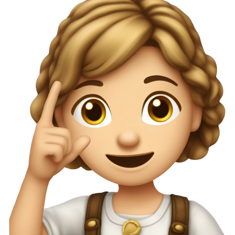 Ein Mädchen in weinachtskleidung was voraus läuft und den Finger gerade aus richtet emoji