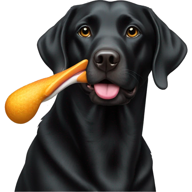 Black lab with mallard duck in mouth emoji