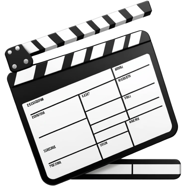Simple movie slate, black and white rectangles with angled line, abstract geometric design emoji