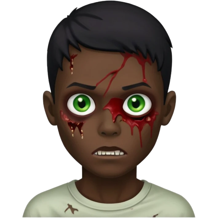 garoto zumbi com cabelo preto e ferimento no rosto emoji