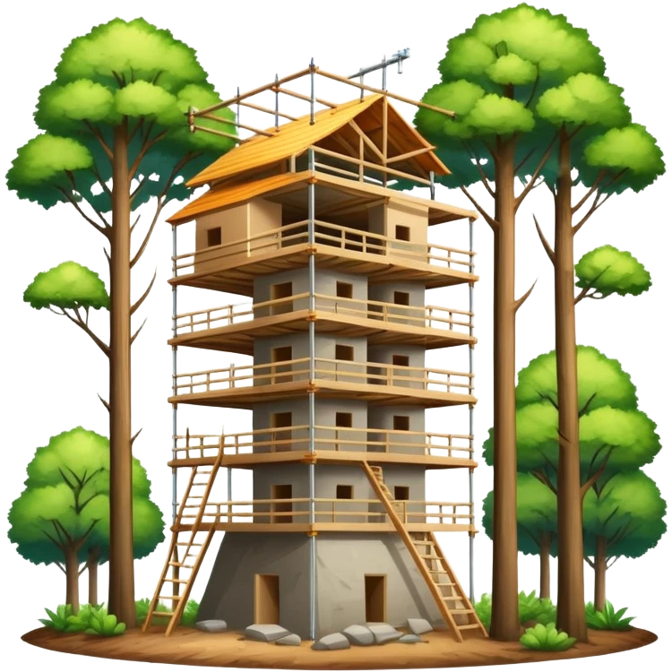 nature retreat building under construction surrounded by trees emoji