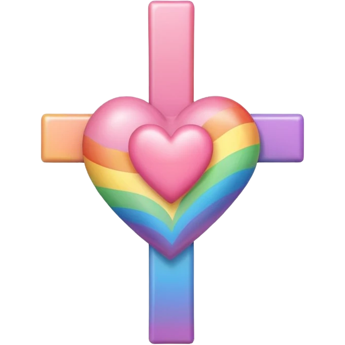 Heart infront of cross, pastel pink and rainbow emoji