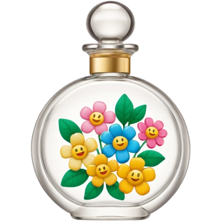 Benetton Sisterland perfume bottle, rounded shape, with a floral motif, emoji style emoji