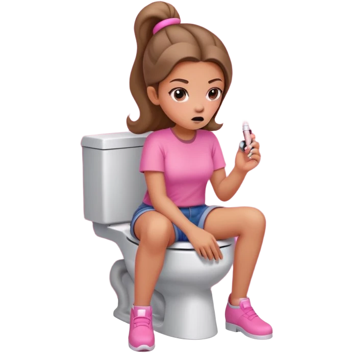 girl vaping while sitting on a toilet in a pink bathroom stall emoji