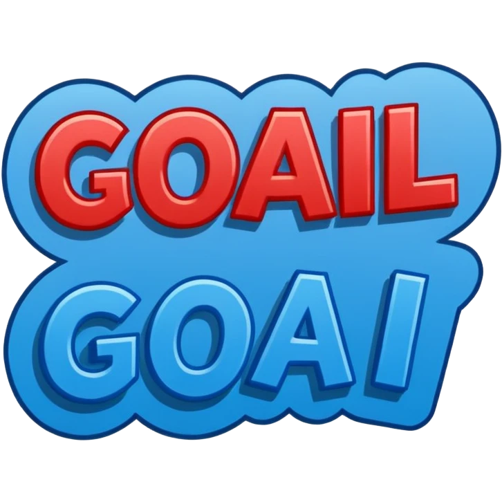 Word “Goal” sign comic style blue (#00A3E0) and red (#F9423A)  emoji