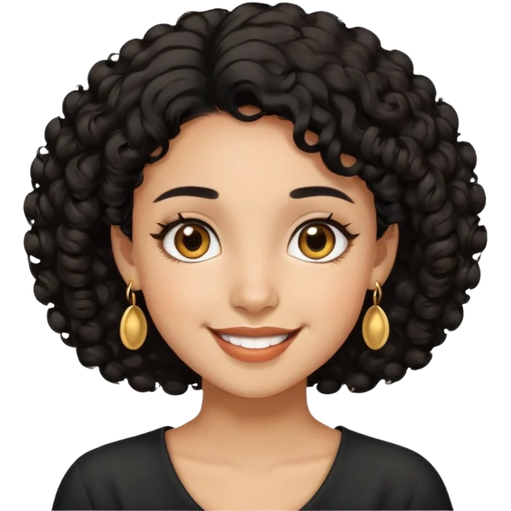 Girl showing happiness, medium skin tone, short curly black hair, gold earrings, brown eyes Minimal emoji showing happiness, medium skin tone, short curly black hair, gold earrings, brown eyes emoji