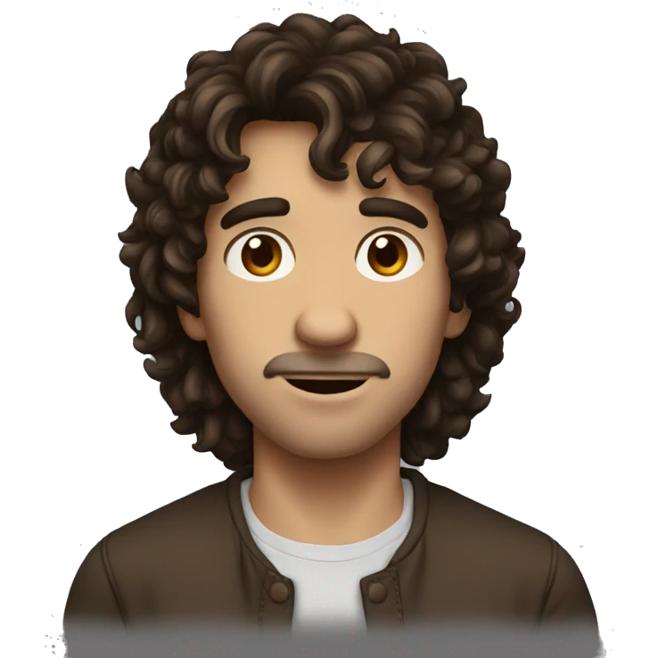 dark brown shaggy hair, brown eyes, big nose, round jaw man emoji
