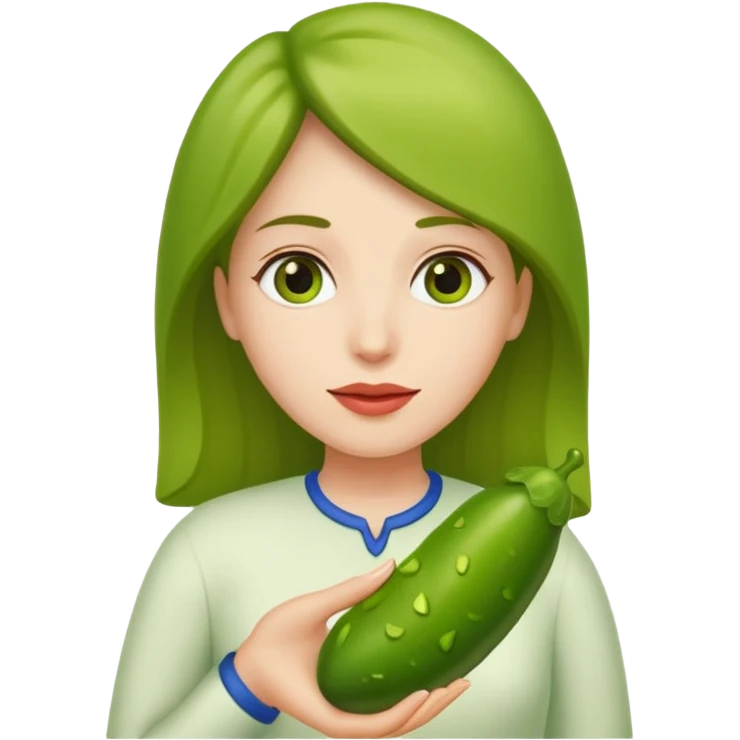 Naked woman holding pickle to chest emoji