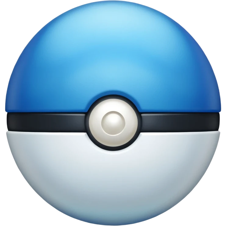 blue pokeball emoji, top half is a more saturated blue, bottom half is white, black stripe, with a white sheen, with a pearlescent finish, with a leaf effect emoji