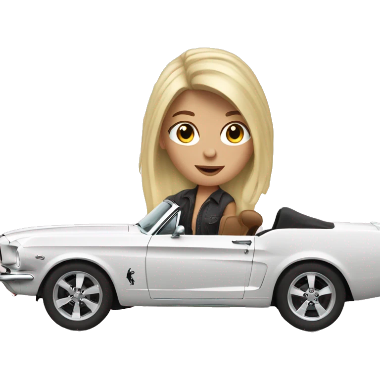 White girl with black hair driving a mustang  emoji