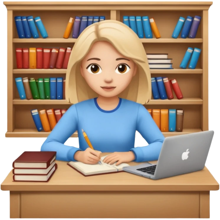 girl sitting at a table, working on university assignments emoji