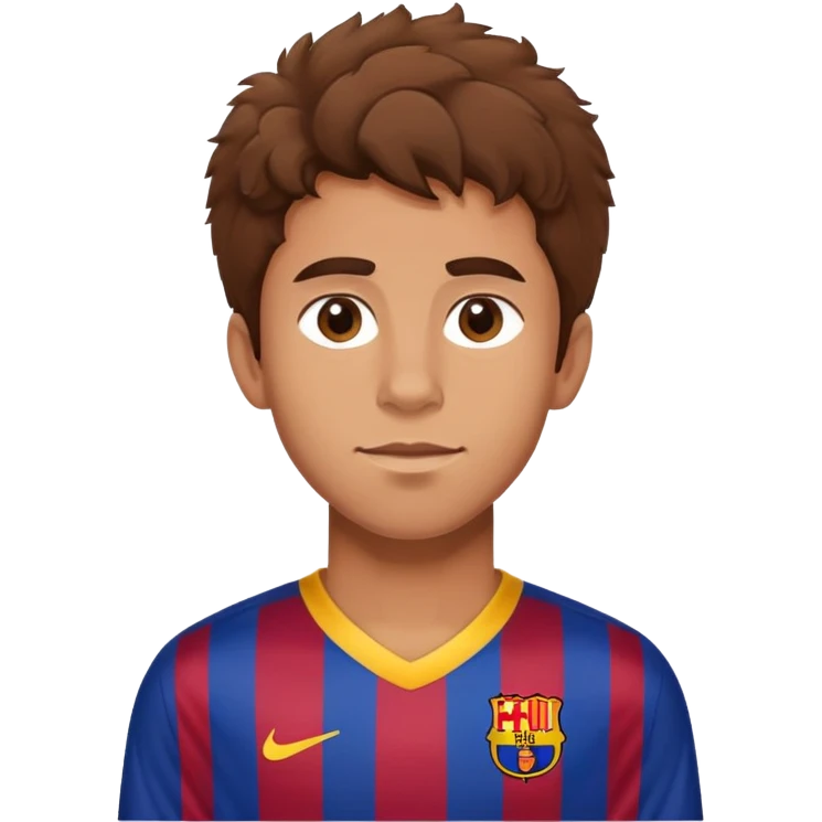 Handsome slightly tan boy wearing a barça jersey with brown fluffy hair emoji
